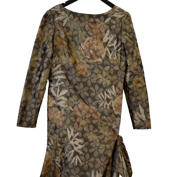 Oscar De La Renta Maxi Gown Size 14 Green Floral Silk Long Sleeve Evening Dress - Picture 2 of 10